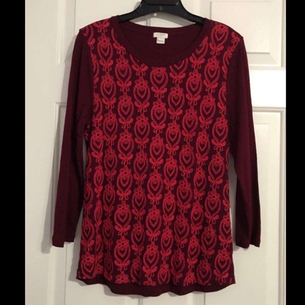 J. Crew FACTORY Embroidered 3/4 Sleeve Tee